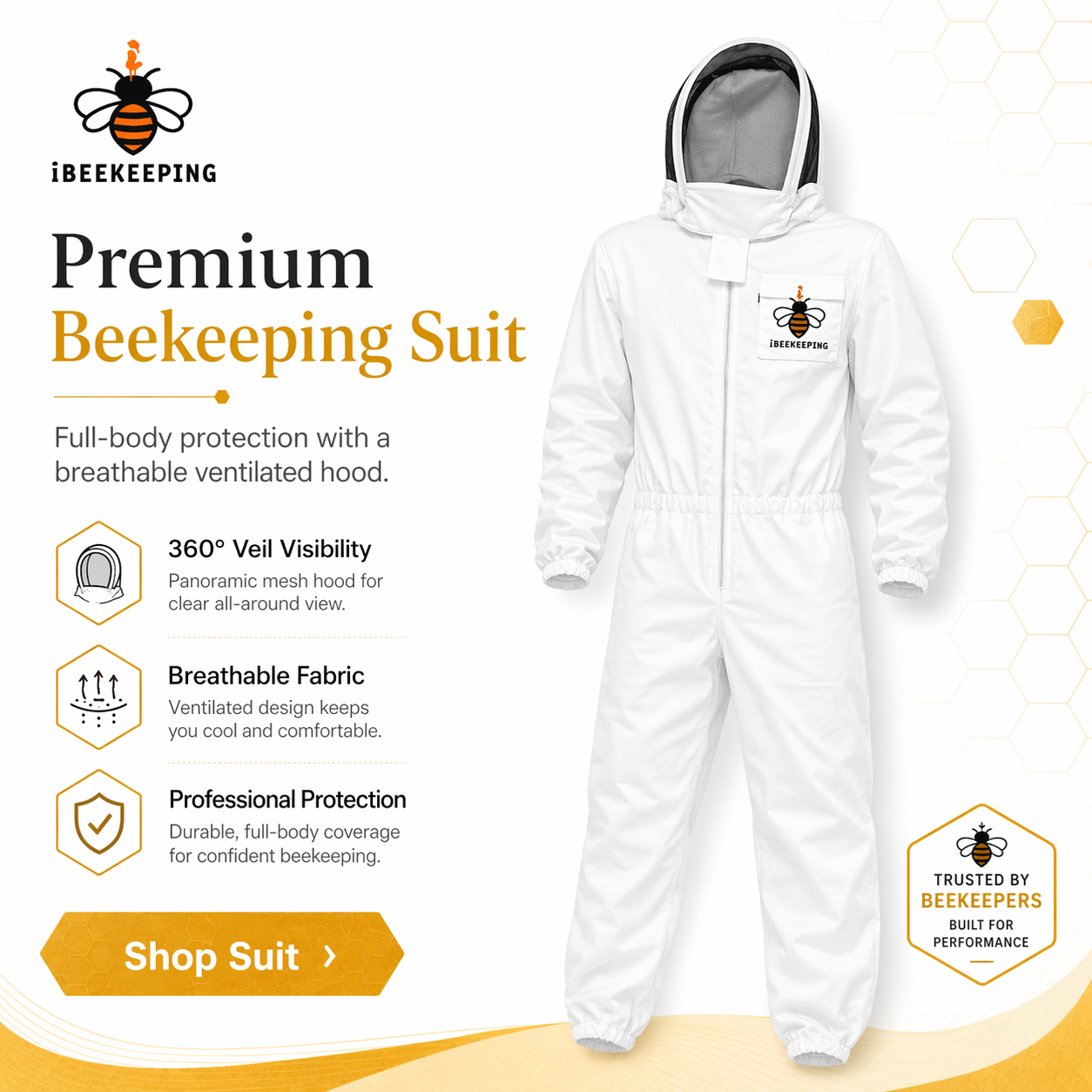 Ventilated Beekeeping Suit with Veil – Full Body Protective Bee Suit