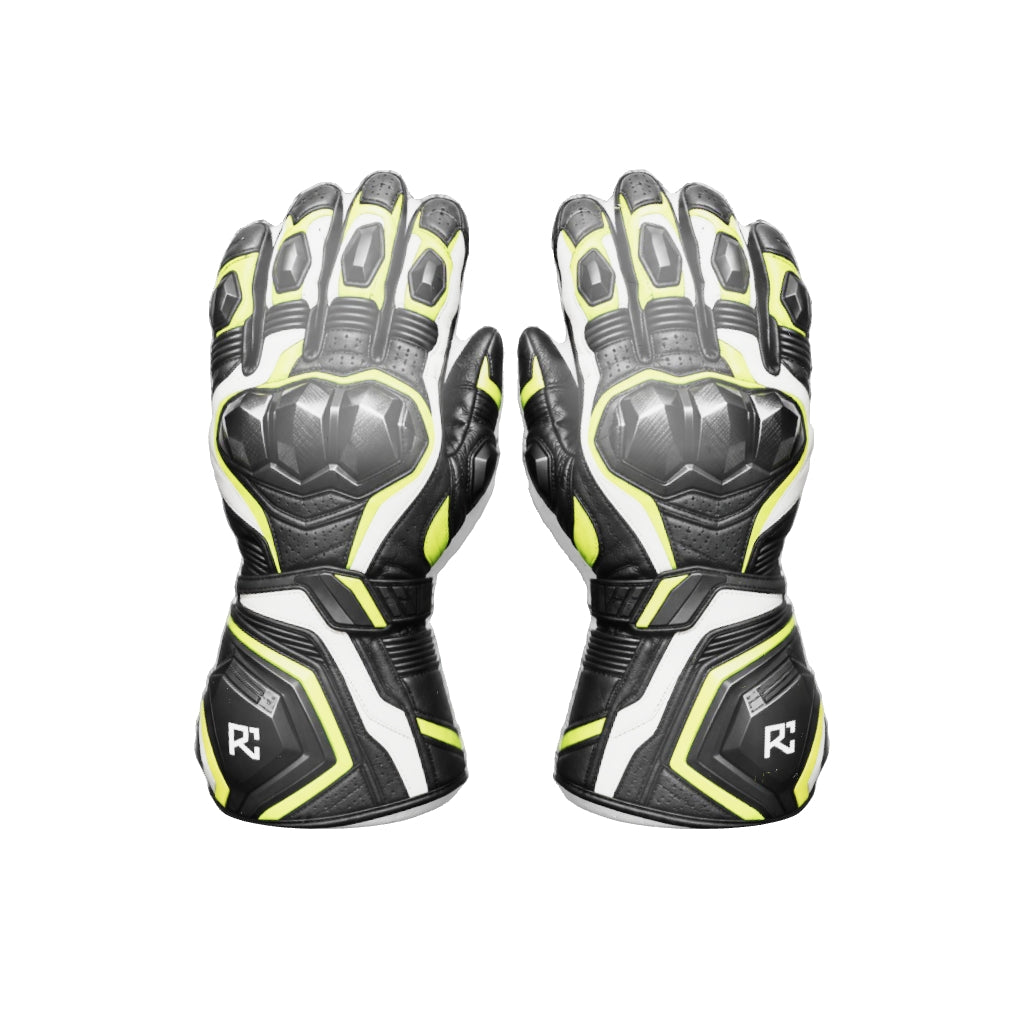 Riz Core Pulse motorcycle gloves — improved approximate 3D design preview (v2), not a fit model