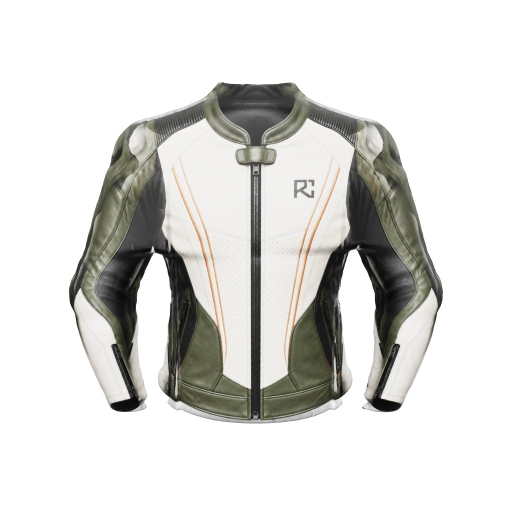 Riz Core Strada motorcycle jacket — improved approximate 3D design preview (v2), not a fit model
