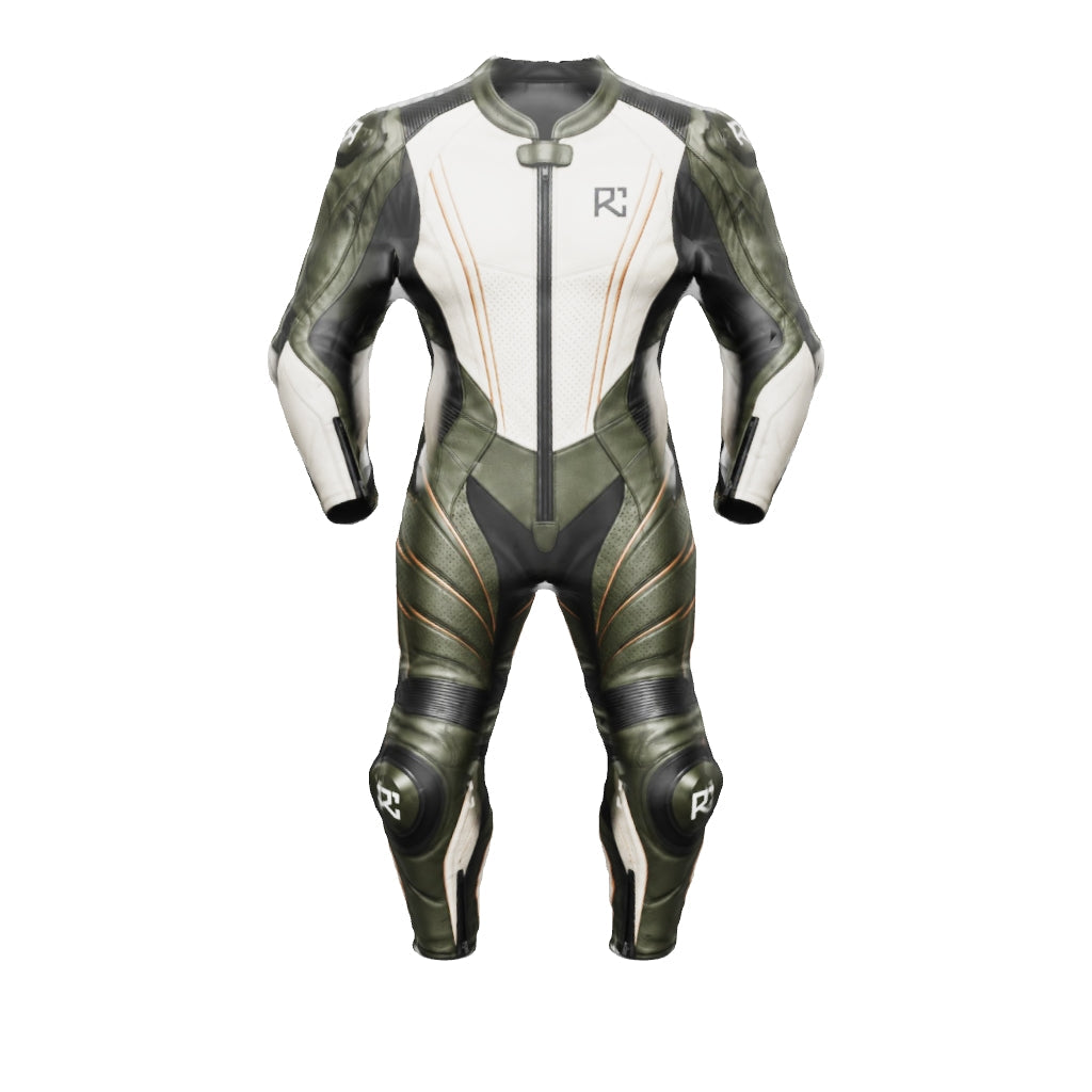 Riz Core Strada motorcycle suit — improved approximate 3D design preview (v2), not a fit model