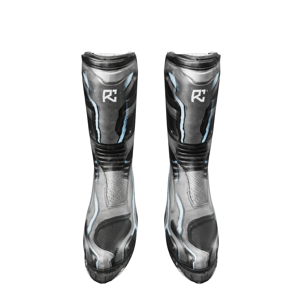 Riz Core Torque motorcycle boots — improved approximate 3D design preview (v2), not a fit model