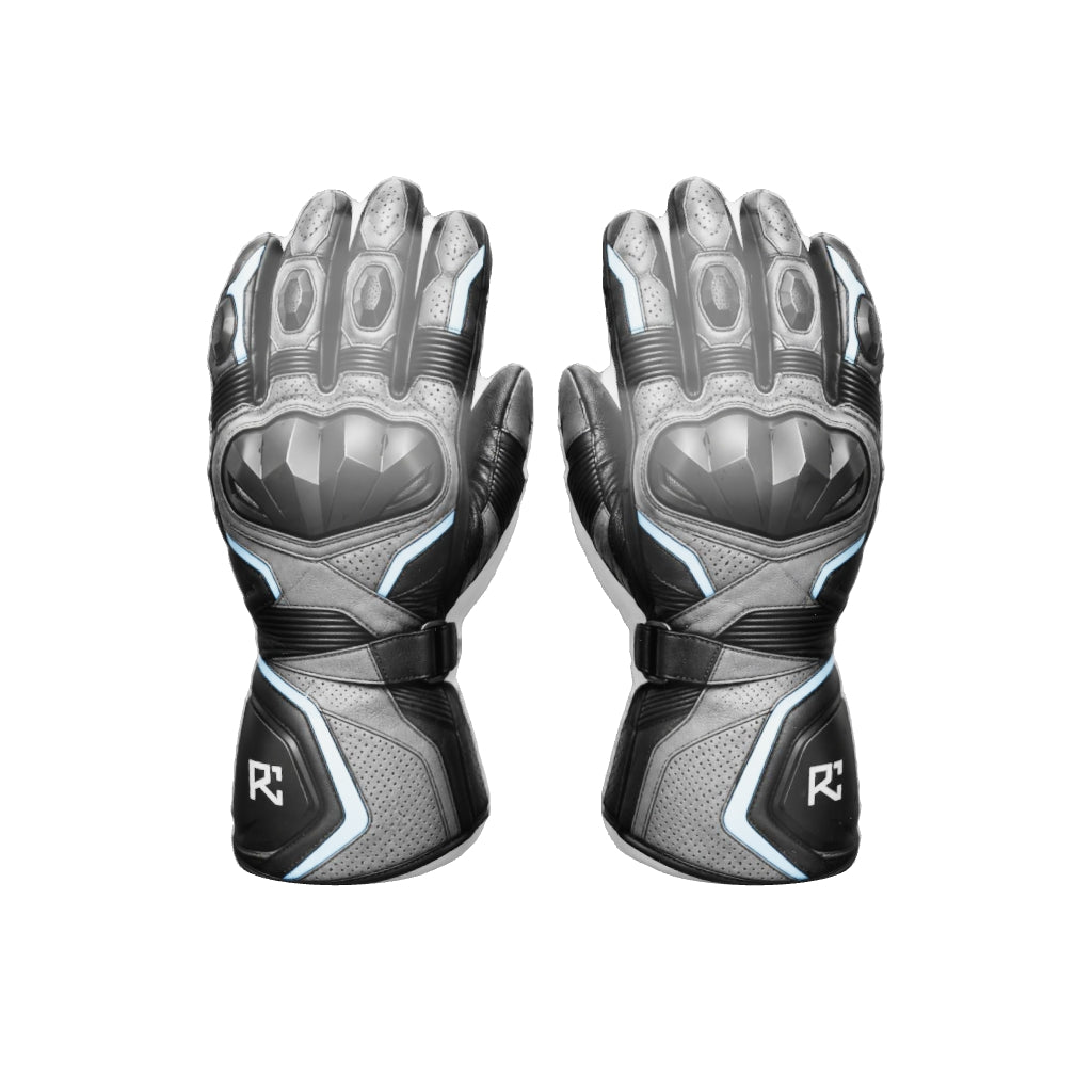 Riz Core Torque motorcycle gloves — improved approximate 3D design preview (v2), not a fit model